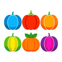 Pumpkin simple flat color icons vector set

