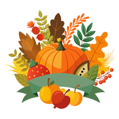 Thanksgiving Cornucopia with fruit, berries and vegetable