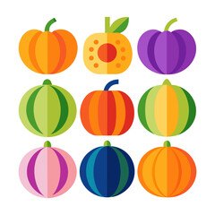 Pumpkin simple flat color icons vector set
