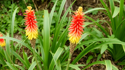 Kniphofia  also called tritoma, red hot poker, torch lily. Asphodelaceae family