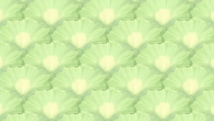 A seamless pattern of overlapping ginkgo leaves in soft, natural shades of green.