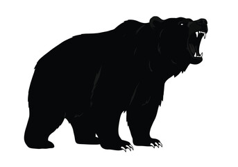 Fototapeta premium Roaring bear silhouette. This image depicts a black silhouette of a roaring bear, showcasing its fierce and aggressive nature. Vector clipart illustration design.