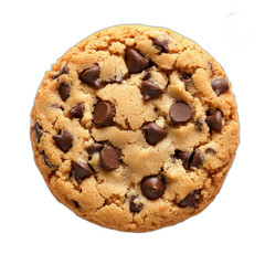 Chocolate chip cookie with visible chocolate chips, isolated on transparent background.