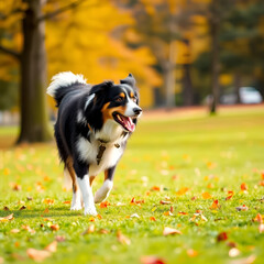 Fototapeta premium Dog breed Border Collie walking in autumn park