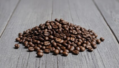 Fototapeta premium Side view of fresh coffee beans isolated on a white wooden background 1