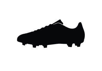 Football boot silhouette. This image shows a black silhouette of a football boot, also known as a soccer cleat, emphasizing spikes and athletic design. Vector clipart illustration design.