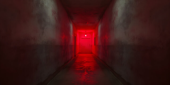 light in the tunnel. Red light corridor scary concept horror scenery fear concept