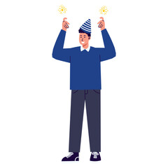 People Celebrating New Year Character. Vector Cartoon Illustration. 