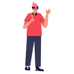 People Celebrating New Year Character. Vector Cartoon Illustration. 