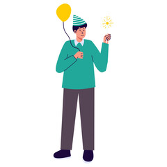 People Celebrating New Year Character. Vector Cartoon Illustration. 