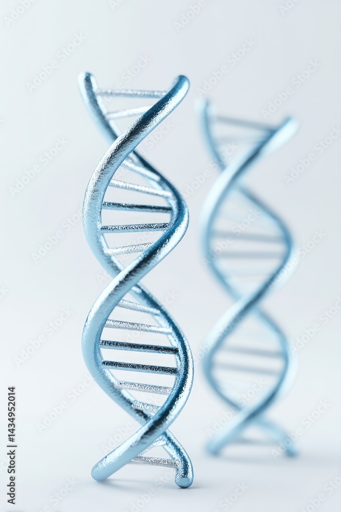 Poster pair of minimalistic dna helix models on pristine white background
