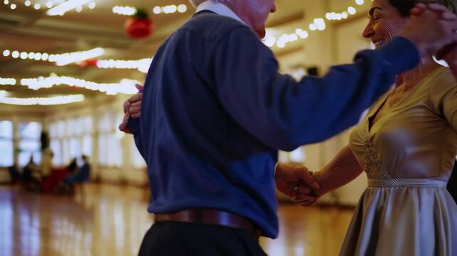 Elderly couples dancing waltz at christmas party