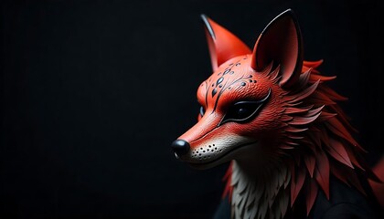 Obraz premium Japanese Kitsune fox mask isolated on dark background created with generative ai