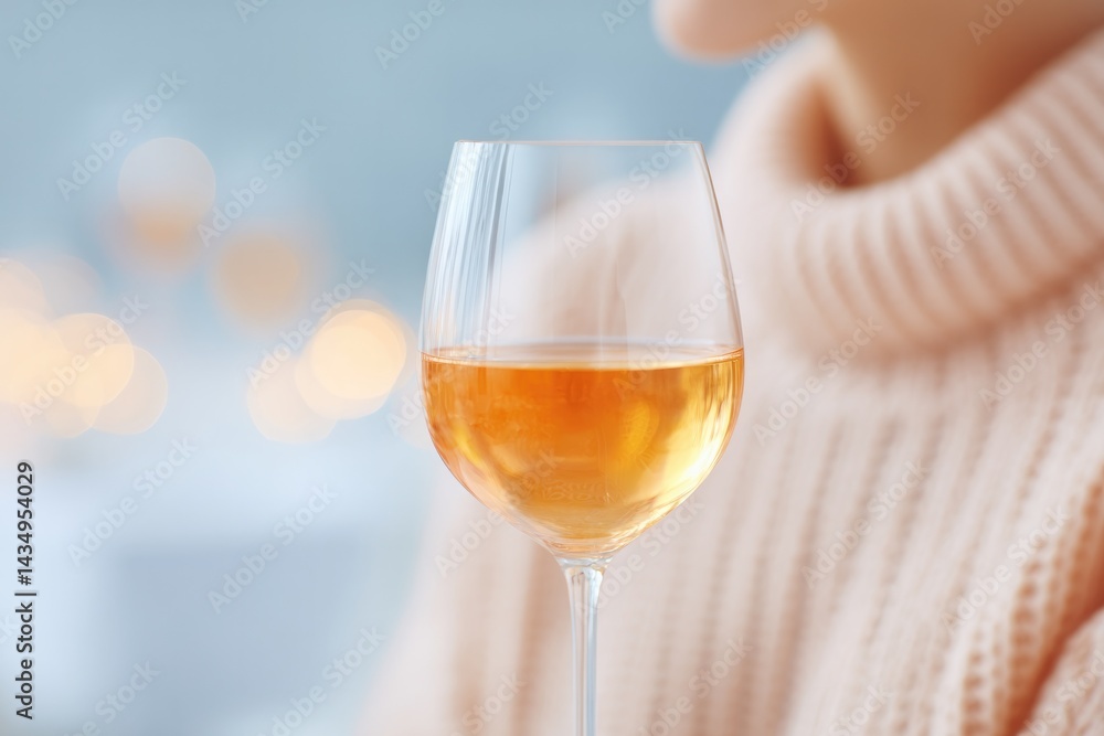 Poster person savors wine blurred background and accented bottle create depth minimalistic with ample copy 