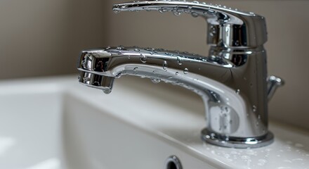 Close-up of a Chrome Faucet with Water Droplets