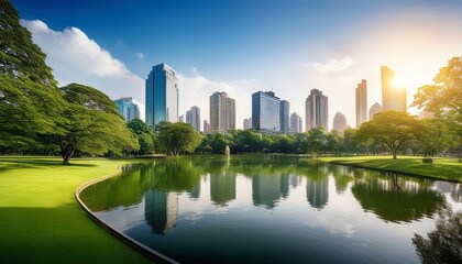 Obraz premium Reflective Park City Oasis