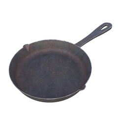 Old Frying Pan, 3d illustration isolated on white background