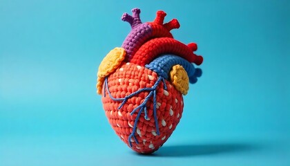 Naklejka premium human heart in vibrant colors on a blue background created with generative ai
