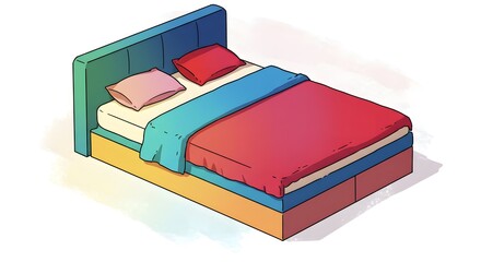 Isometric Cartoon Bed Illustration