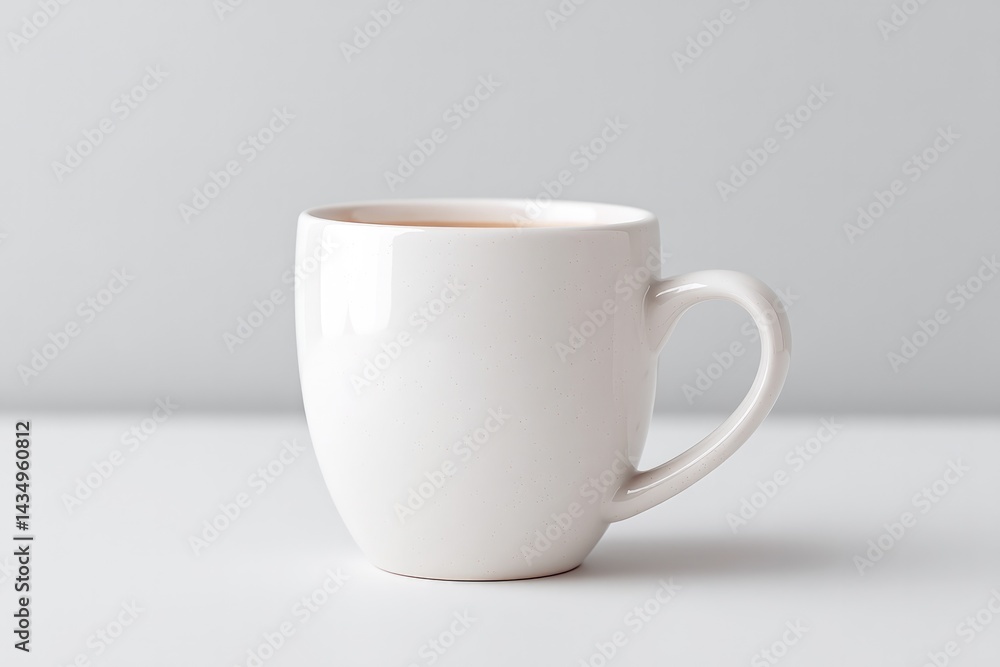 Poster single sleek minimalistic coffee cup on pristine white surface surrounded by ample empty copy space