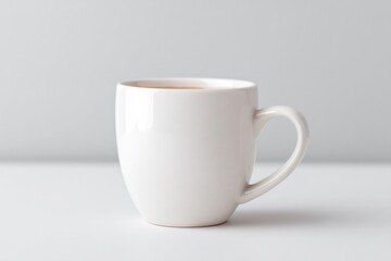single sleek minimalistic coffee cup on pristine white surface surrounded by ample empty copy space