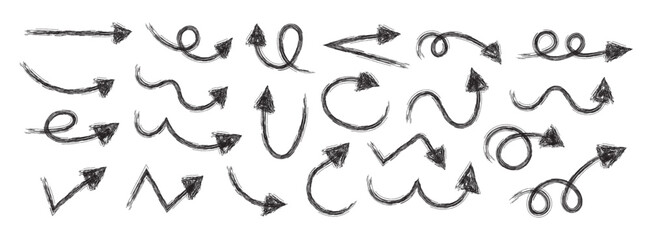 Hand Drawn Arrows Set vector collection, Grunge arrow  brush strokes, doodle symbols decorative element design illustration