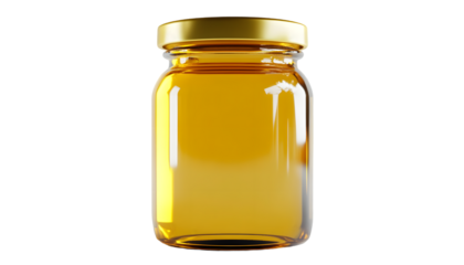 Clear glass honey jar with gold lid