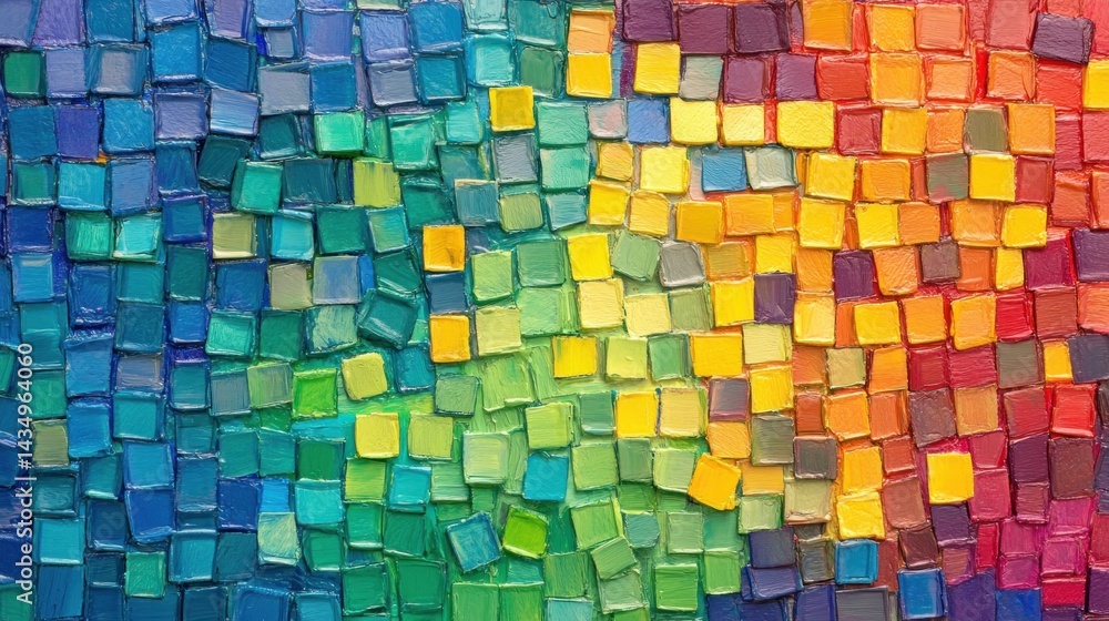 Poster colorful mosaic pattern of small squares, creating a vibrant spectrum of colors