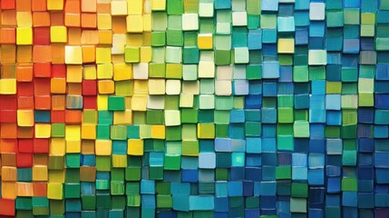 Fototapeta premium Colorful wooden blocks arranged in a gradient pattern