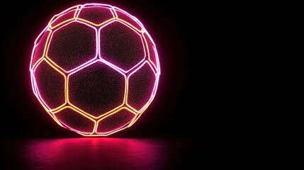 Fototapeta premium American Sport Concept. Neon Soccer Ball with Illuminated Patterns on a Dark Background for Sports and Energy Themes