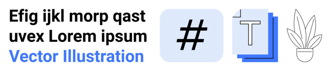 metadata tag in a blue box, text pages, minimalist plant symbol. Ideal for digital branding, content creation, minimal design, technology, social media, blogging modern design flat landing page