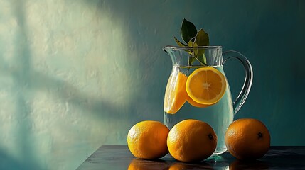 Fresh, juicy citrus fruits and berries with a glass of orange juice offer a healthy and vibrant food still life