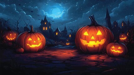 Fototapeta premium Halloween Pumpkins Glowing in the Dark.