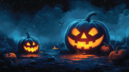 Naklejka premium Jack-o’-Lantern Path Through Dark Field.