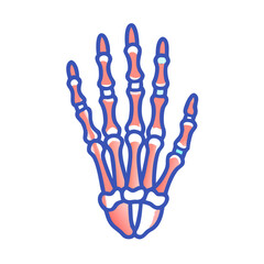 Naklejka premium Isolated human hand skeleton, stylized and colorful illustration on black