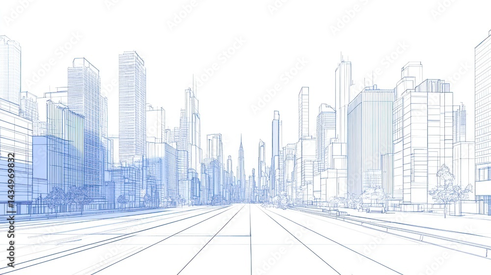 Poster architectural blueprint of a cityscape. perspective view. possible use stock photo for architectural