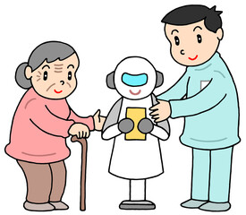 介護のイラスト - スマート介護・介護ロボット・AI活用・省人化