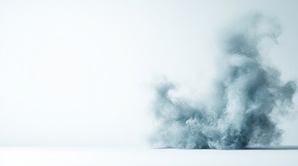Smoke Plume Minimalist Abstract Style High-resolution Studio Lighting Wide Landscape Shot Textured Cloud Form Dispersion White Background Cool Blue Tones Ideal for Sci-fi Designs