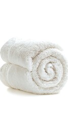 Rolled White Terry Towel on White Background, Soft Texture, Clean, and Fluffy Look