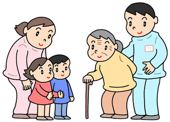 介護のイラスト - 高齢者・幼稚園児・交流・幼老複合施設