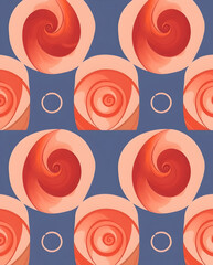 Elegant Mudmee spirals in bold symmetry, modern textile art, seamless pattern.