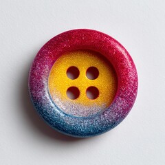 Colorful sparkly button close up on white background