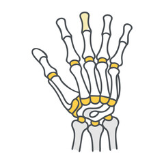 Stylized human hand skeleton graphic on a black background