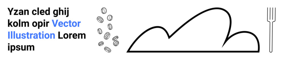 Grain falling near bread outline, fork on side, minimal black design and text. Ideal for food branding, organic products, agriculture, baking, nutrition concepts, culinary events simple landing page