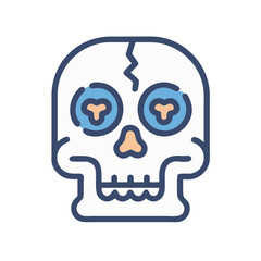 Stylized skull illustration with bold outlines and soft colors