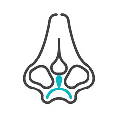 Abstract line drawing of a nose with teal accents