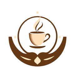 Coffee shop logo design with cup of coffee and steam for cafe or restaurant branding and marketing use