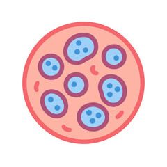Cartoon flat illustration of biological cell with core on black