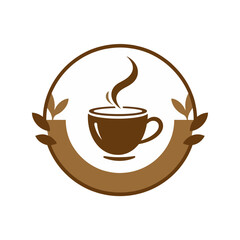 Coffee shop logo design with steam and leaves for cafe branding and business identity vector graphic