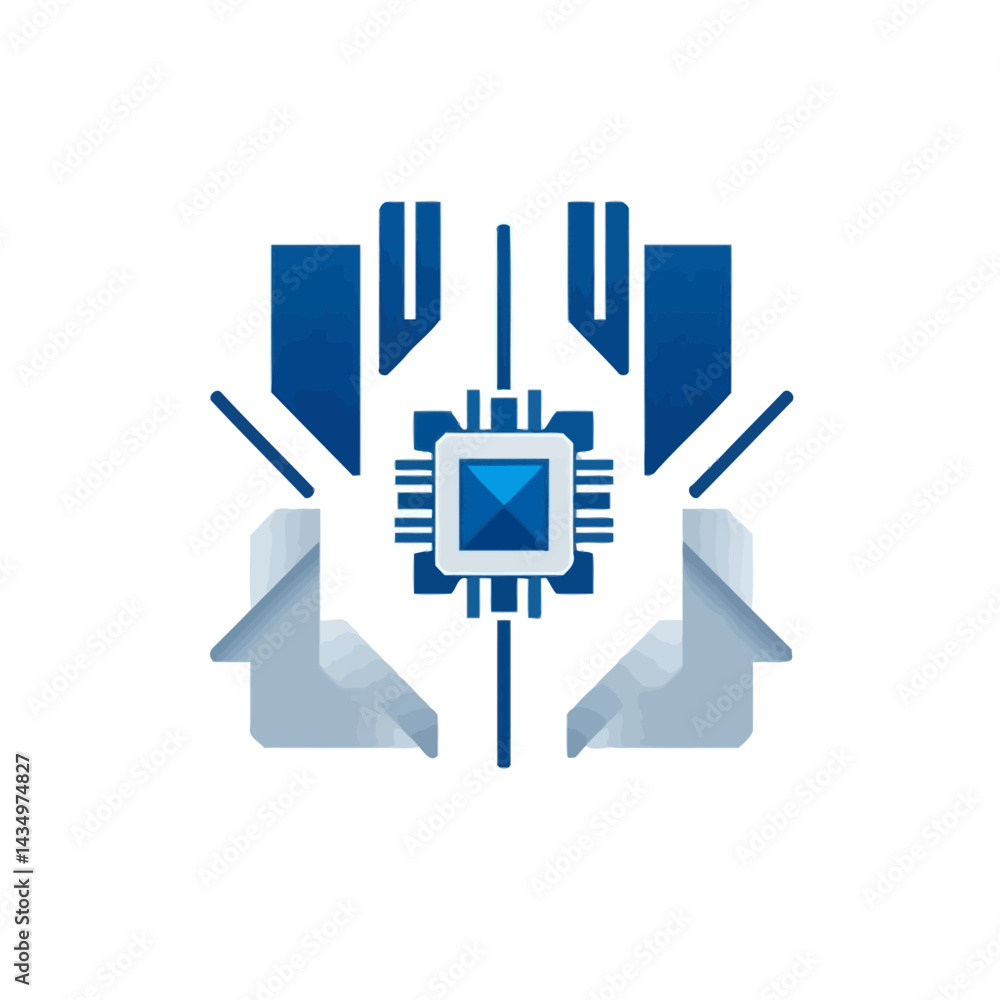 Fototapete blue tech chip processor innovation technology integrated circuit ai computing system design vector 